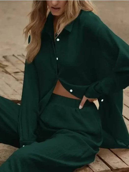 Button Up Long Sleeve Shirt and Pants Set - Byyde