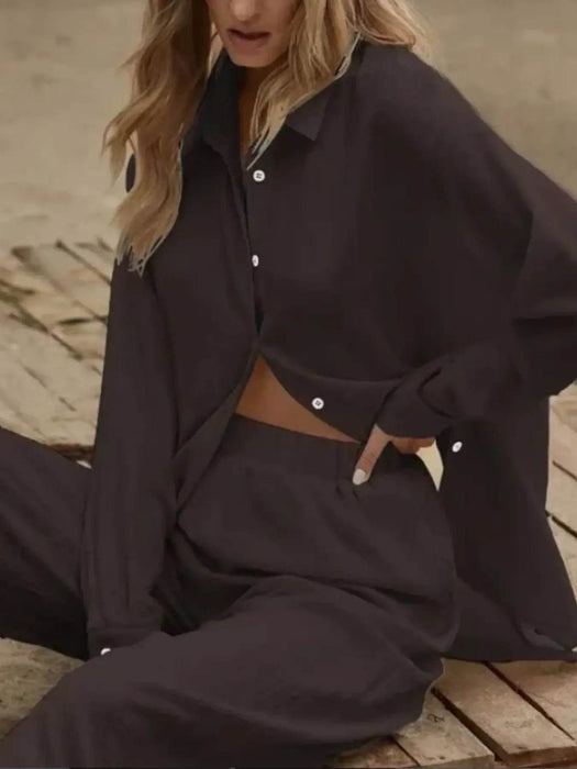 Button Up Long Sleeve Shirt and Pants Set - Byyde