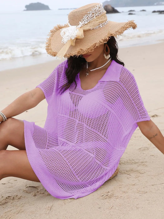 Hollow Out Collared Neck Cover-Up - Byyde