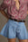 Pleated Patchwork Panel Lightweight Denim Shorts - Byyde