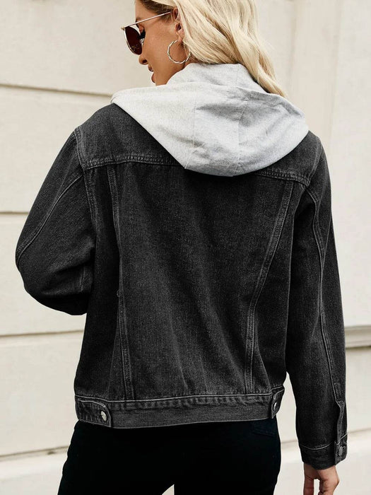 Drawstring Hooded Button Up Denim Jacket - Byyde