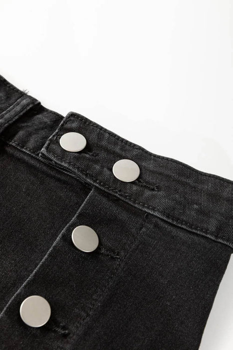 Button Fly Side Split Denim Midi Skirt - Byyde