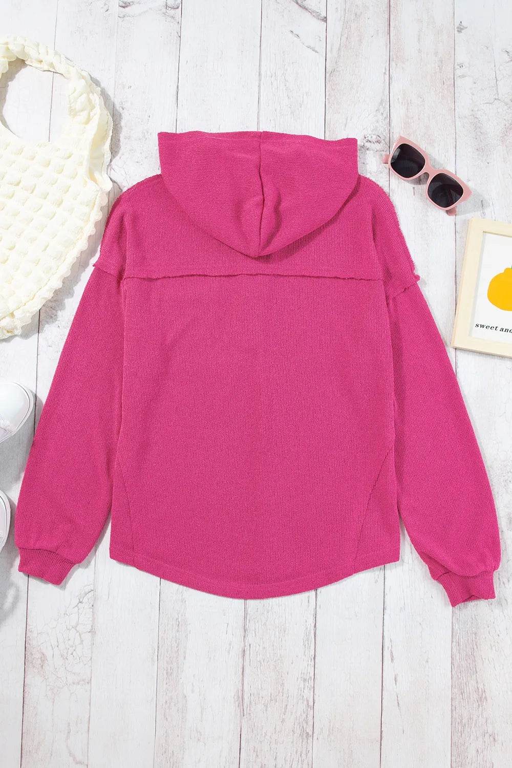Exposed Seam Detail Henley Knit Hoodie - Byyde