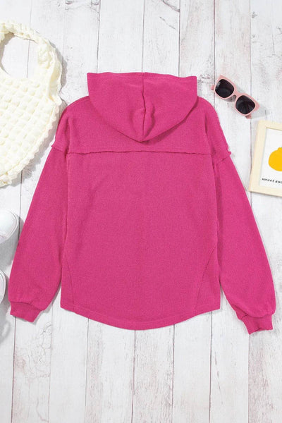 Exposed Seam Detail Henley Knit Hoodie - Byyde