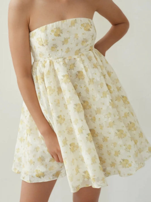 Strapless Floral Print Summer Dress - Byyde