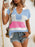 Color Block Notched Short Sleeve Knit Top - Byyde