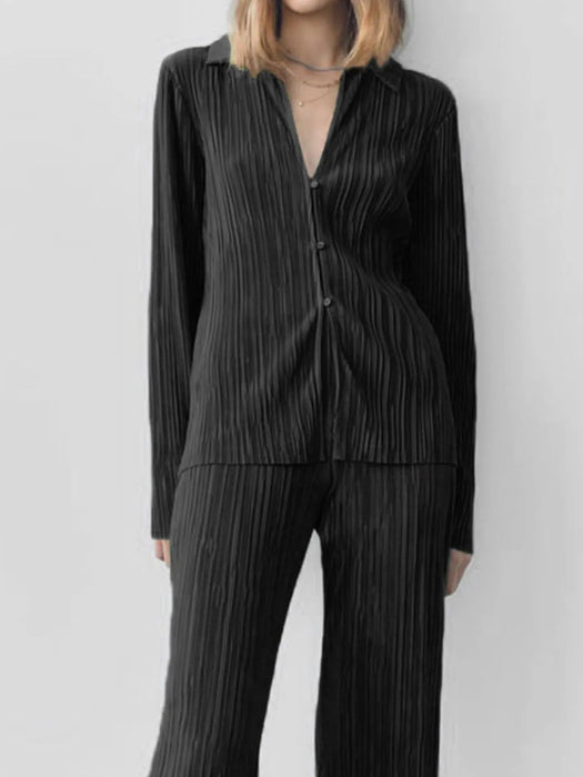 Texture Long Sleeve Top and Pants Lounge Set - Byyde