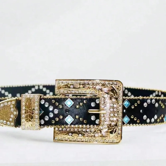 Rhinestone PU Leather Belt - Byyde
