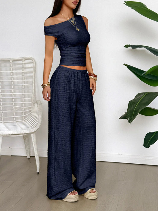 One Shoulder Top and Wide Leg Pants Set - Byyde