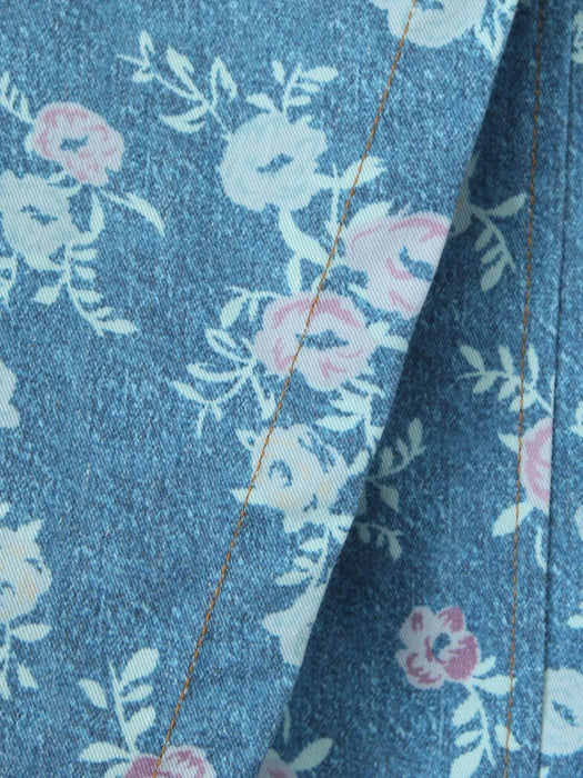 Floral Print Strapless Top and Skort Denim Set - Byyde