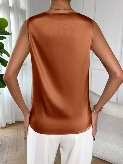 Satin Cowl Neck Sleeveless Blouse - Byyde
