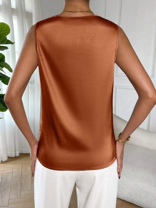 Satin Cowl Neck Sleeveless Blouse - Byyde
