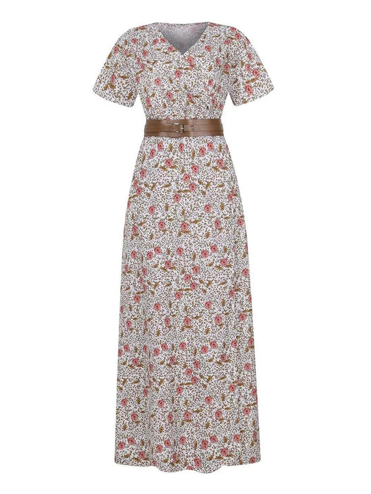 Full Size Printed V-Neck Short Sleeve Maxi Dress Plus Size - Byyde