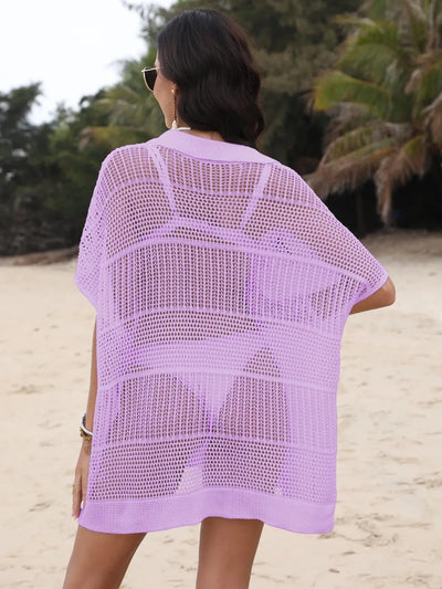 Hollow Out Collared Neck Cover-Up - Byyde
