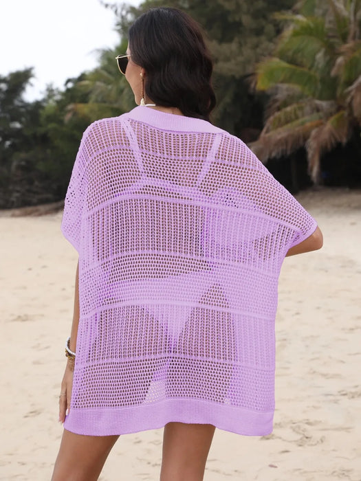 Hollow Out Collared Neck Cover-Up - Byyde
