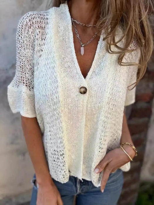 Full Size One Button Half Sleeve Cardigan Plus Size - Byyde