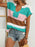 Color Block Notched Short Sleeve Knit Top - Byyde
