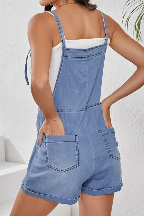Square Neck Denim Overalls with Pockets - Byyde