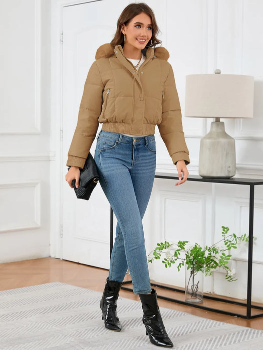 Pocketed Long Sleeve Cropped Hooded Winter Coat - Byyde