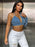 One Shoulder Long Sleeve Cropped Denim Top - Byyde