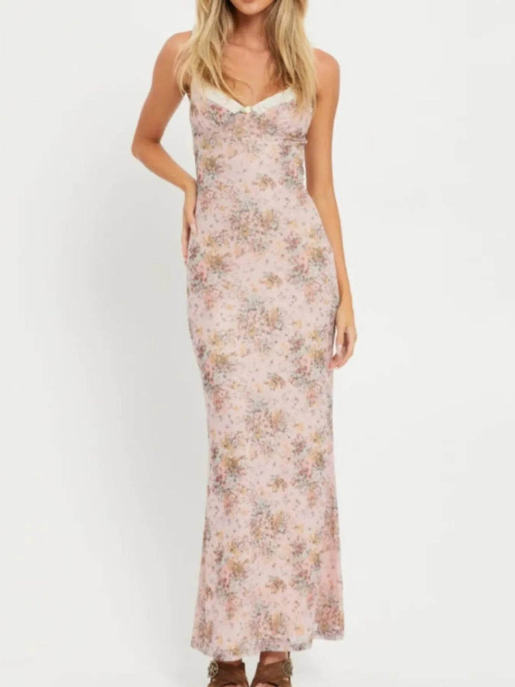 Floral Print Maxi Cami Dress with V-Neck - Byyde
