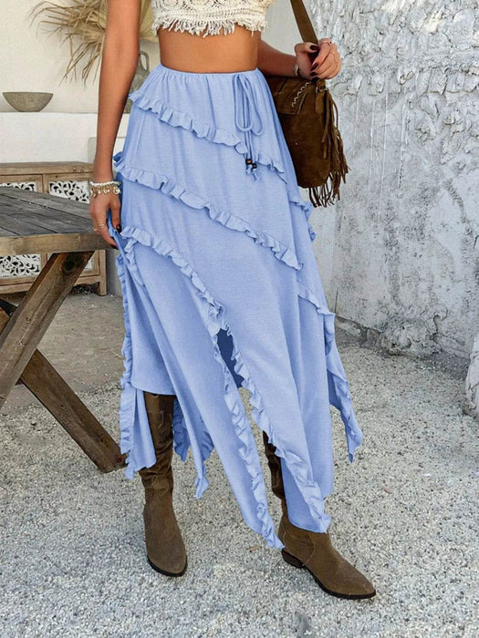 Devine Slit Drawstring Ruffled Skirt - Byyde