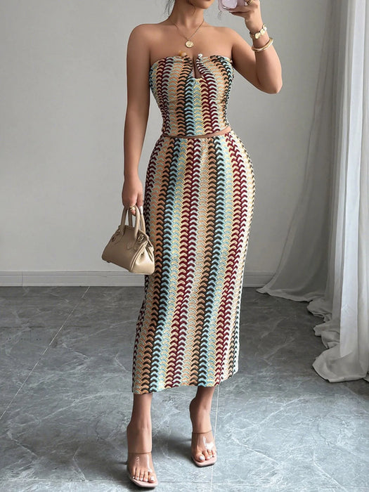 Printed Tube Top and Skirt Set - Byyde