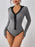Perfee Contrast Trim Johnny Collar Long Sleeve Bodysuit - Byyde