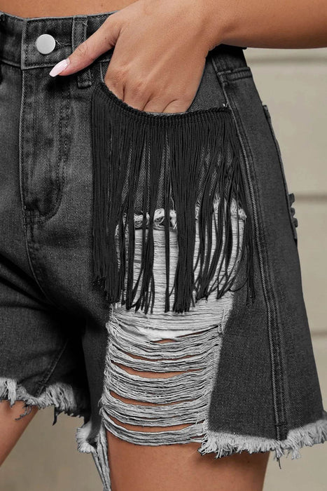 Distressed Fringe Denim Shorts - Byyde