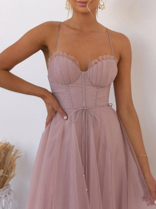 Sweetheart Neck Tulle Midi Dress - Byyde