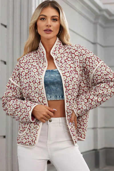 Floral Snap Down Mock Neck Coat - Byyde