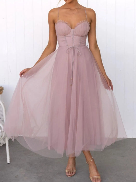 Sweetheart Neck Tulle Midi Dress - Byyde