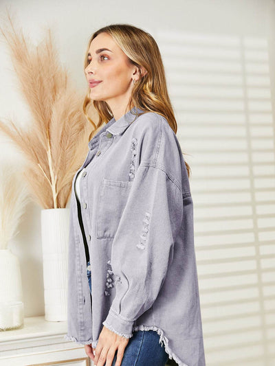 Distressed Raw Hem Denim Jacket - Byyde