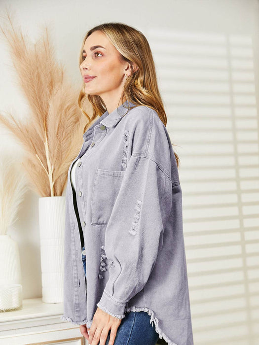 Distressed Raw Hem Denim Jacket - Byyde