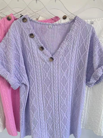 Textured V-Neck Short Sleeve Top - Byyde