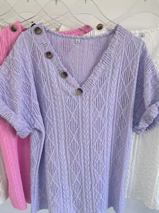 Textured V-Neck Short Sleeve Top - Byyde