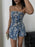 Floral Print Strapless Top and Skort Denim Set - Byyde