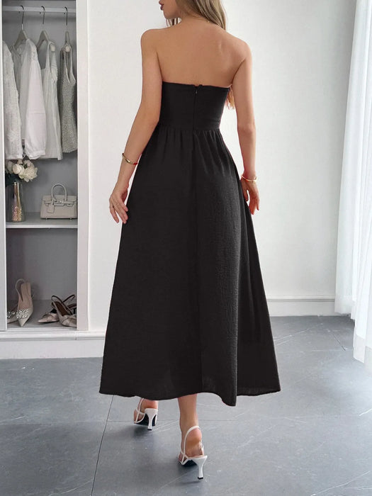 Strapless A-Line Midi Dress with Pockets - Byyde