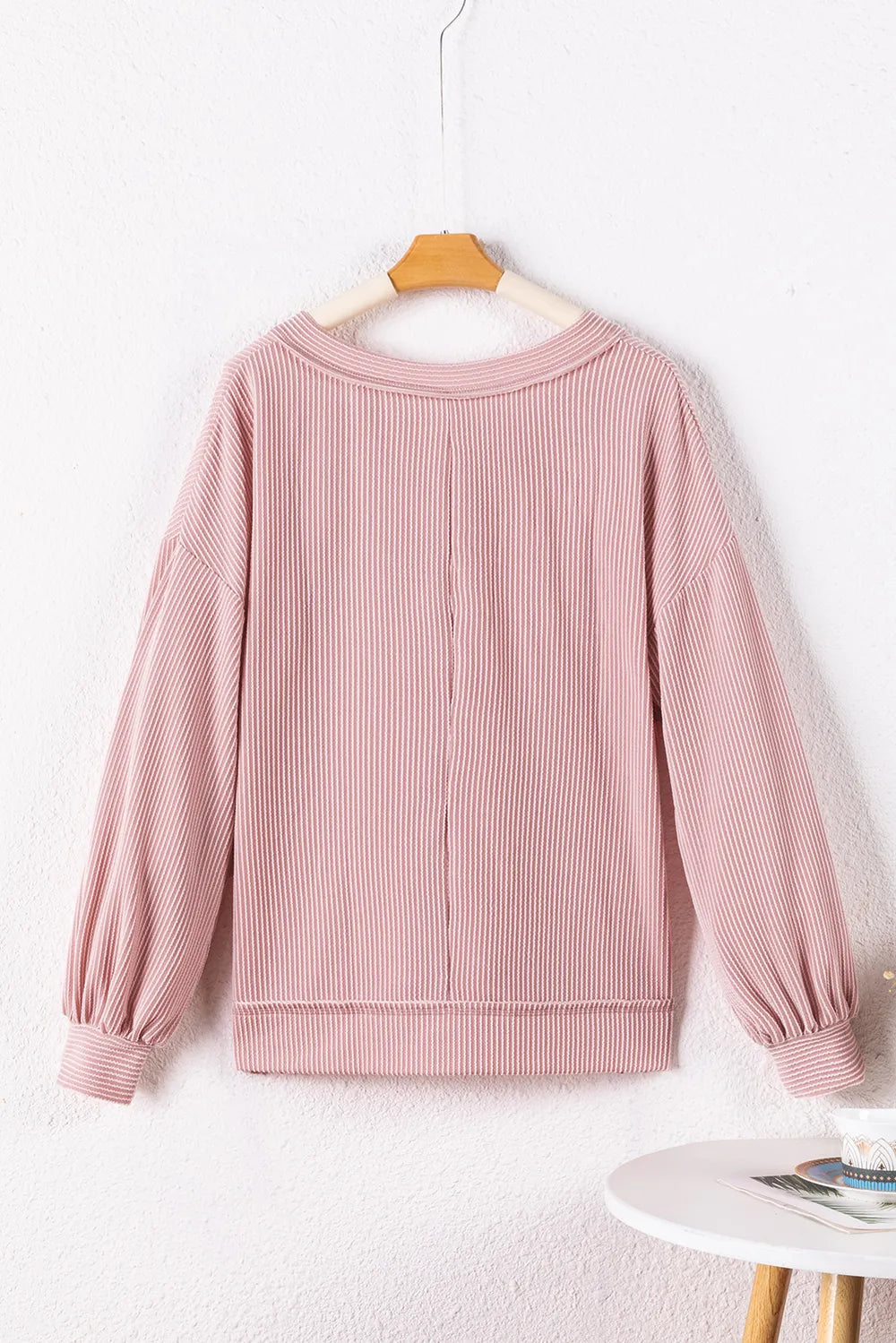 Texture V-Neck Long Sleeve Sweatshirt - Byyde