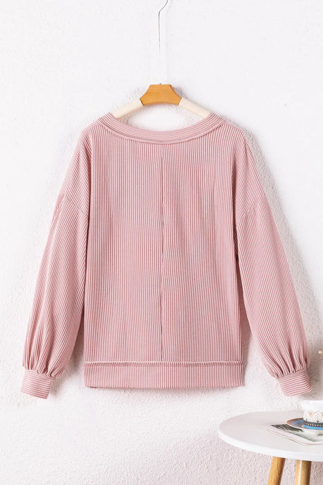 Texture V-Neck Long Sleeve Sweatshirt - Byyde