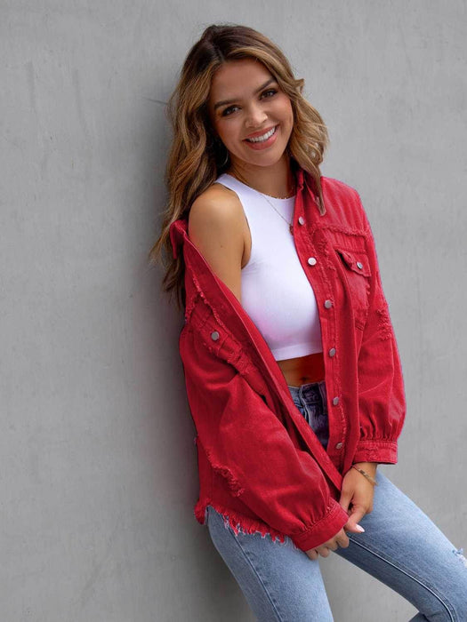 Distressed Drop Shoulder Denim Jacket - Byyde