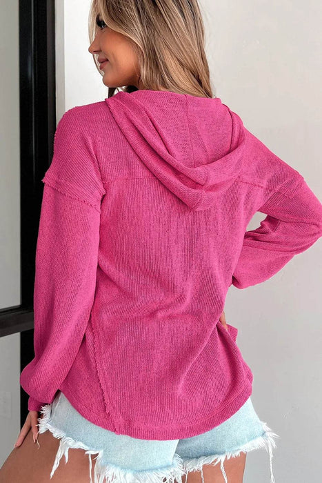 Exposed Seam Detail Henley Knit Hoodie - Byyde
