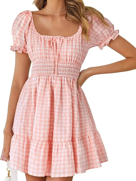 Gingham Smocked Puff Sleeve Summer Dress - Byyde