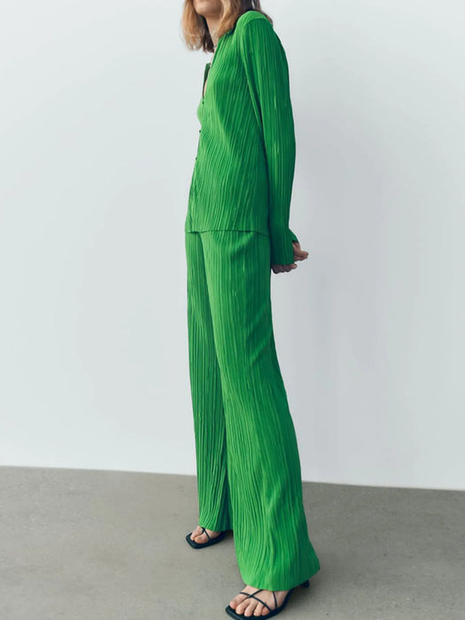 Texture Long Sleeve Top and Pants Lounge Set - Byyde