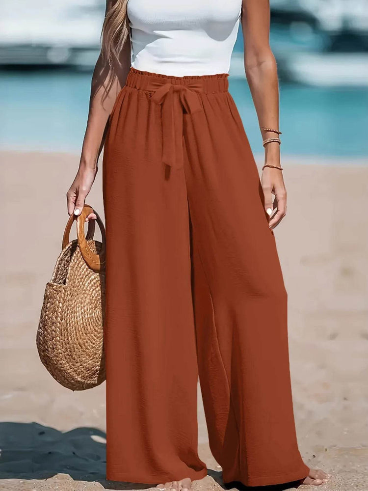 Full Size Drawstring Waist Wide Leg Pants Plus Size - Byyde