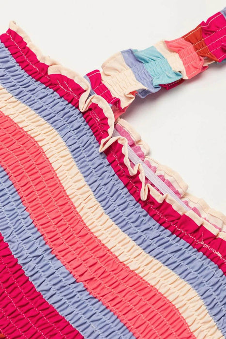 Contrast Stripe Wide Strap Smocked Tiered Dress - Byyde