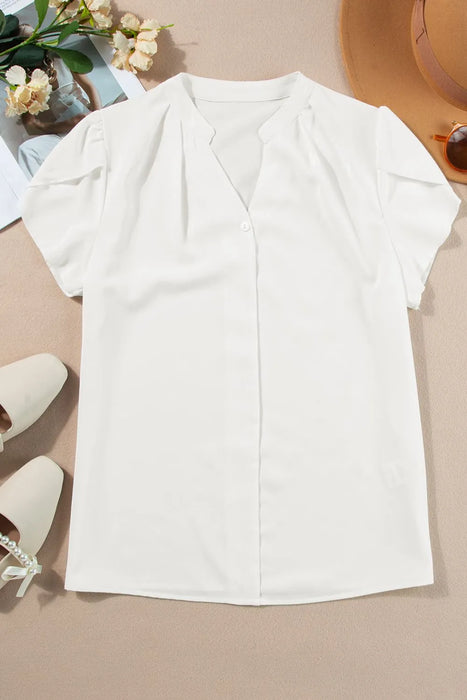 Short Sleeve Notched Blouse - Byyde