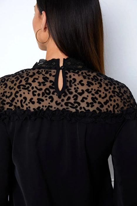 Leopard Frill Flounce Sleeve Blouse - Byyde