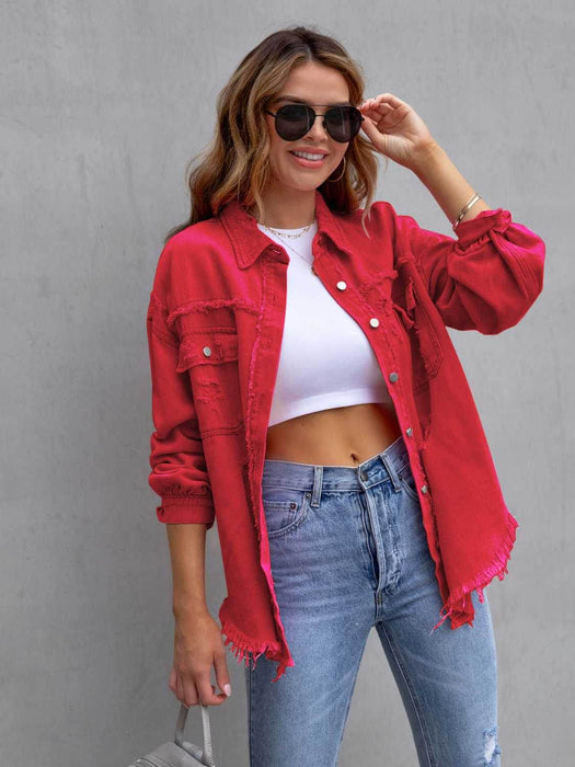 Distressed Drop Shoulder Denim Jacket - Byyde