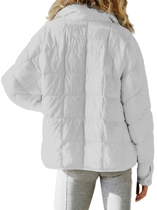 Pocketed Plaid Quilted Zip Up Winter Coat - Byyde